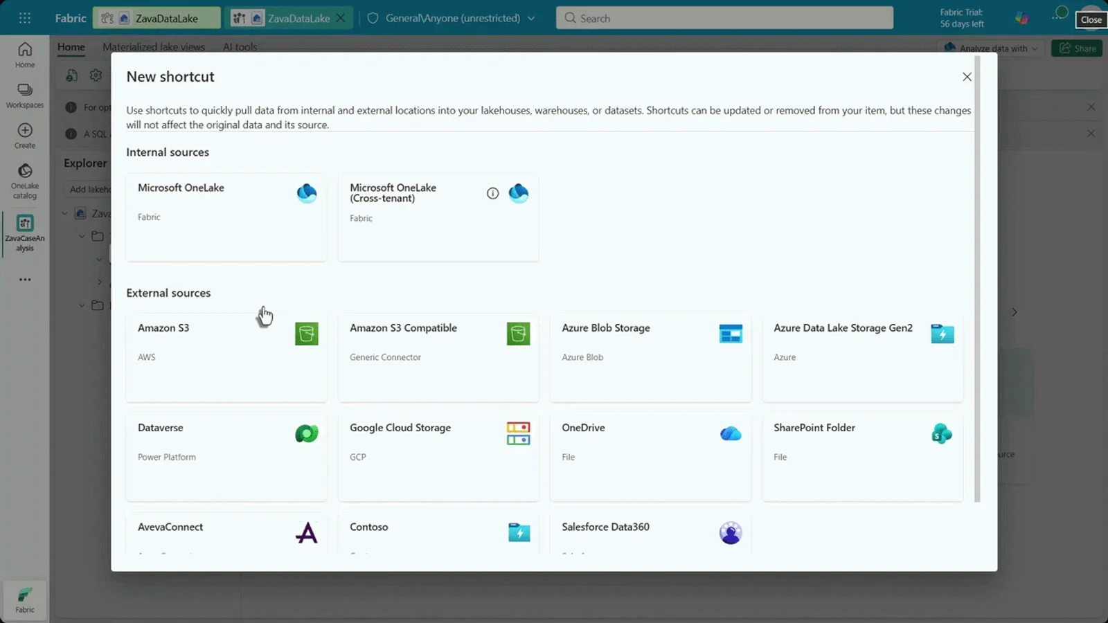 Microsoft Fabric visual showing Salesforce Data 360 connected into OneLake.