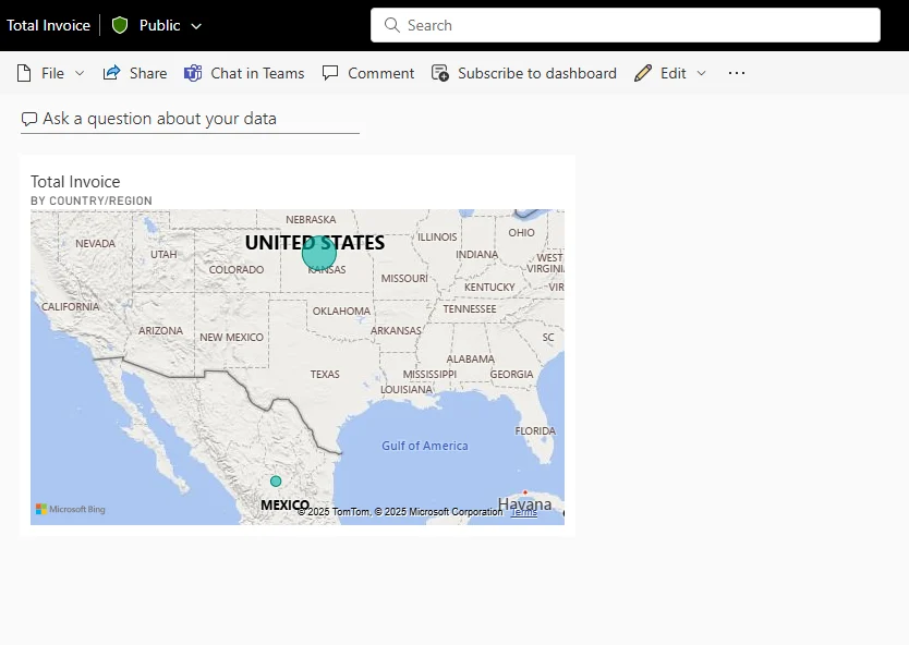 Power BI service dashboard showing a pinned report visualization as a dashboard tile.