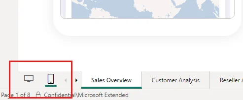 Power BI Desktop layout switcher for changing between web and mobile report layouts.