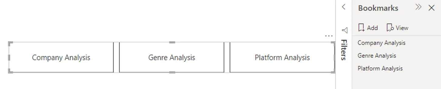 Power BI bookmark navigator with buttons that correspond to report bookmarks.
